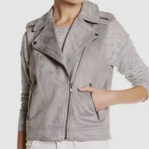 PHILOSOPHY Faux Suede Leather Vest Full Zip Silver Grey